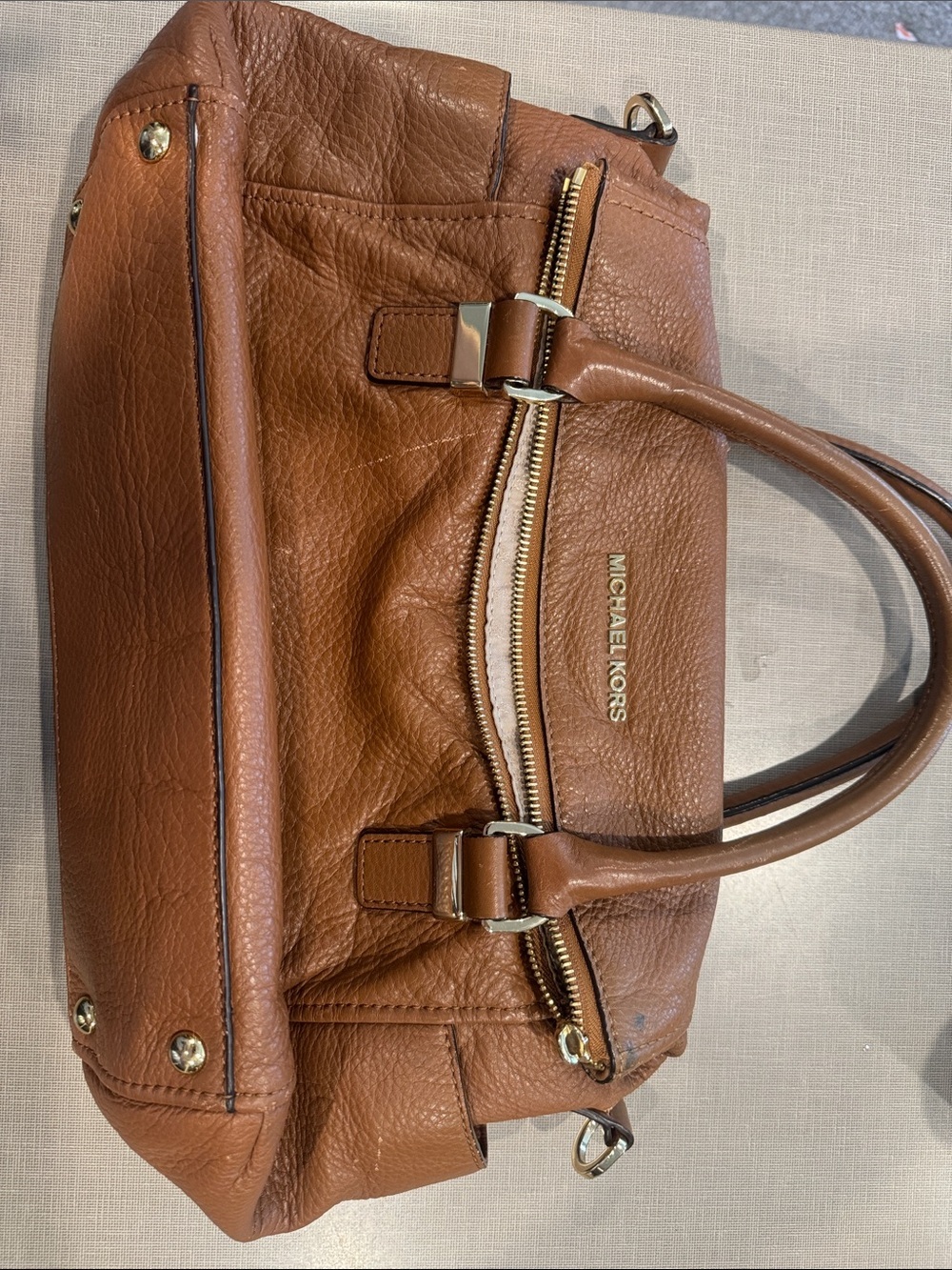 Michael Kors Cognac Leather Satchel with Gold Hardware - Picture 4 of 10